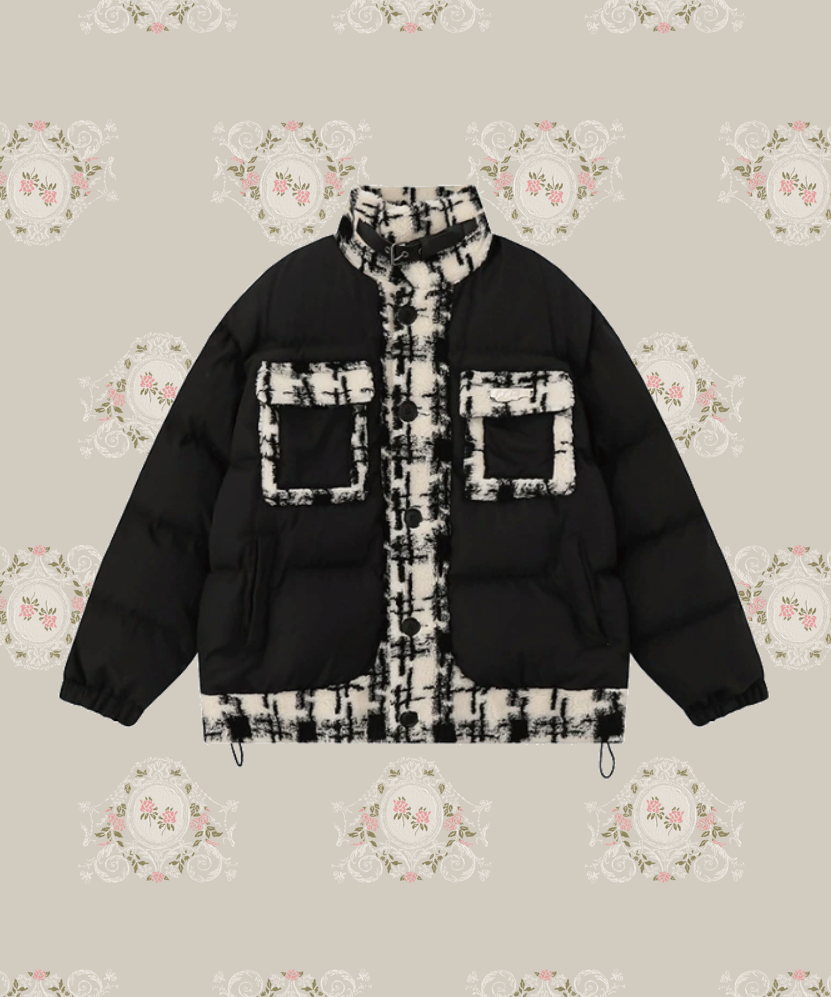 Check Fleece Patch Down Jacket チェックフリースパッチダウン