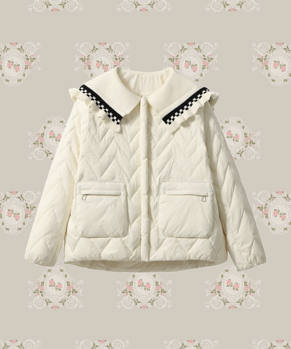 Frill Collar Double Pocket Duck Down Jacket フリル襟ダブルポケット