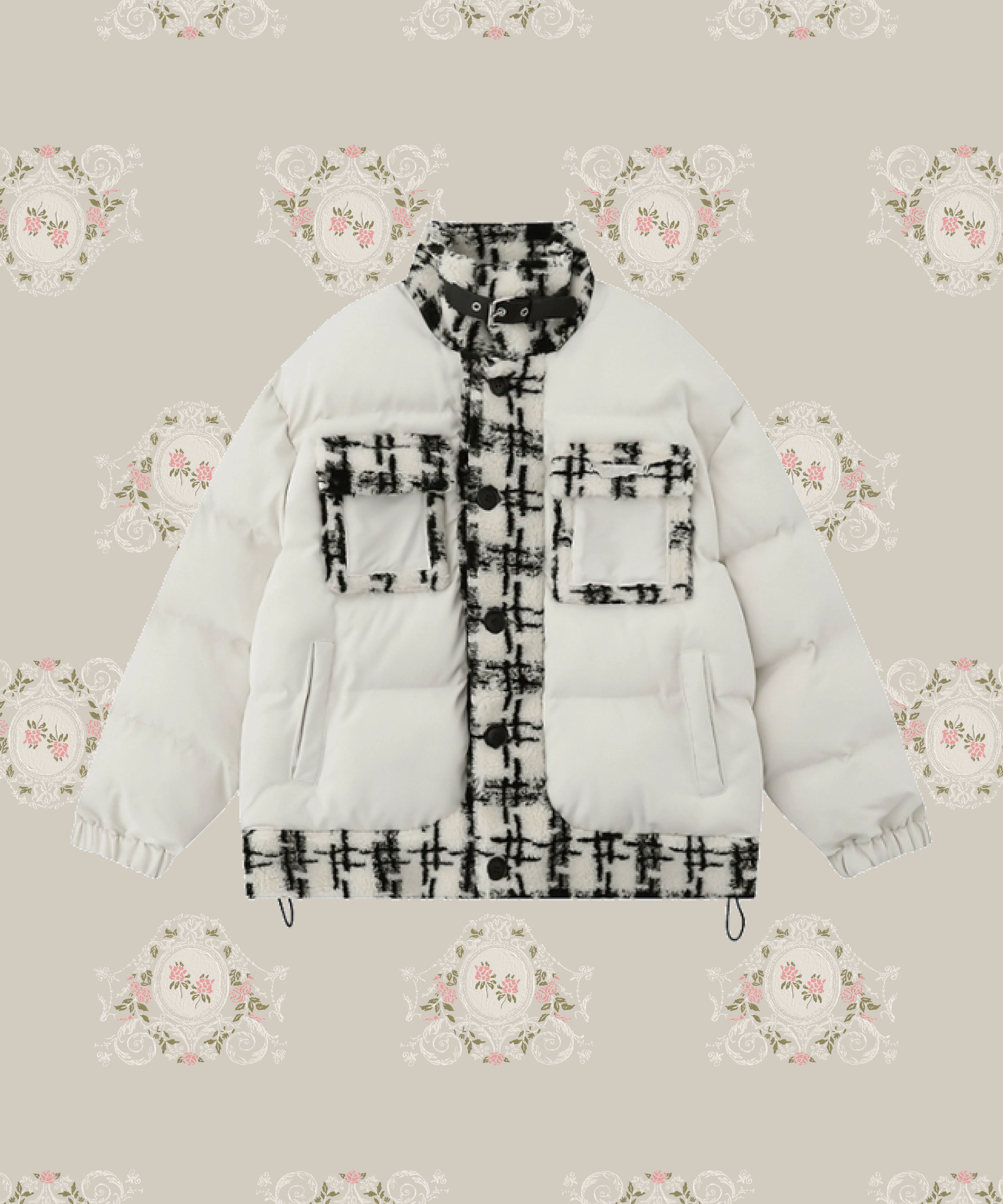Check Fleece Patch Down Jacket チェックフリースパッチダウン