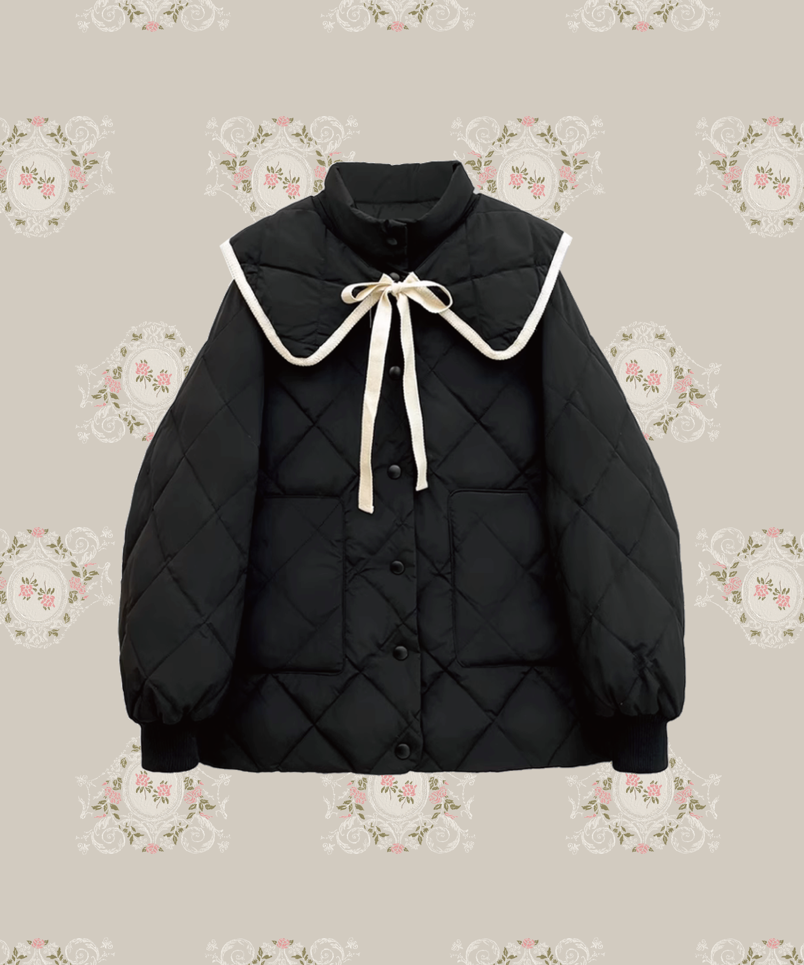 Quilted Lace Ribbon Duck Down Jacket キルティングレースリボン