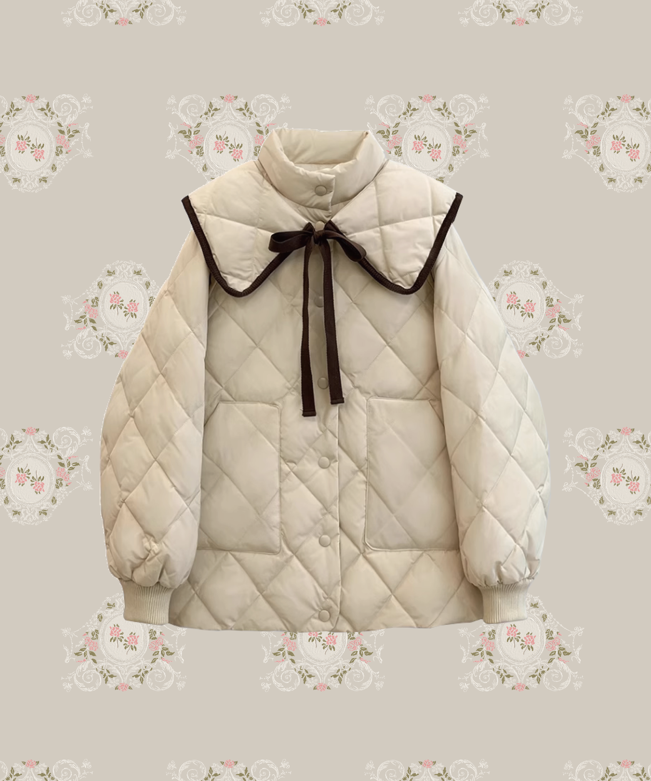 Quilted Lace Ribbon Duck Down Jacket キルティングレースリボン