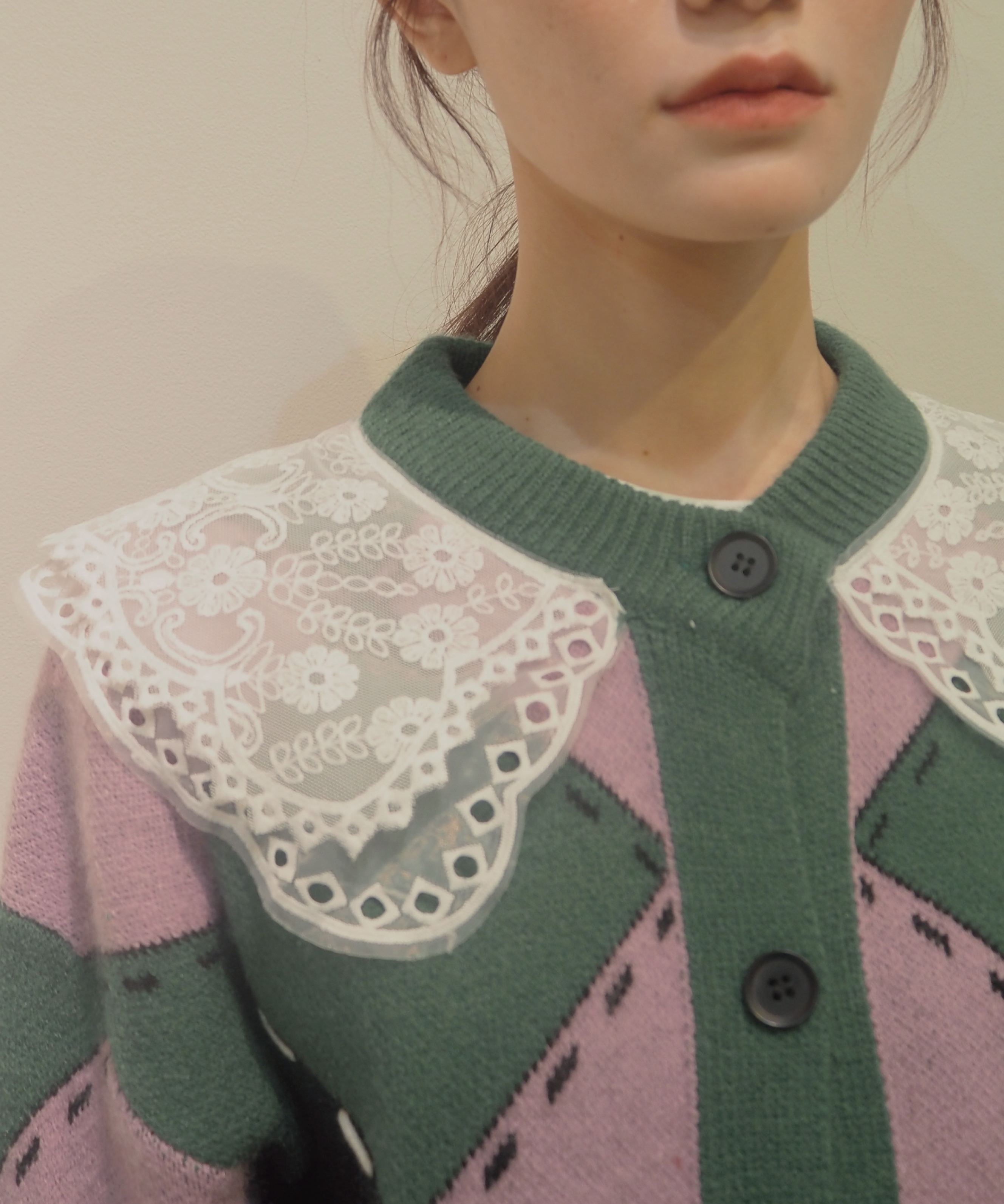 Lace Collar Argyle Cardigan レースカラーアーガイルカーディガン