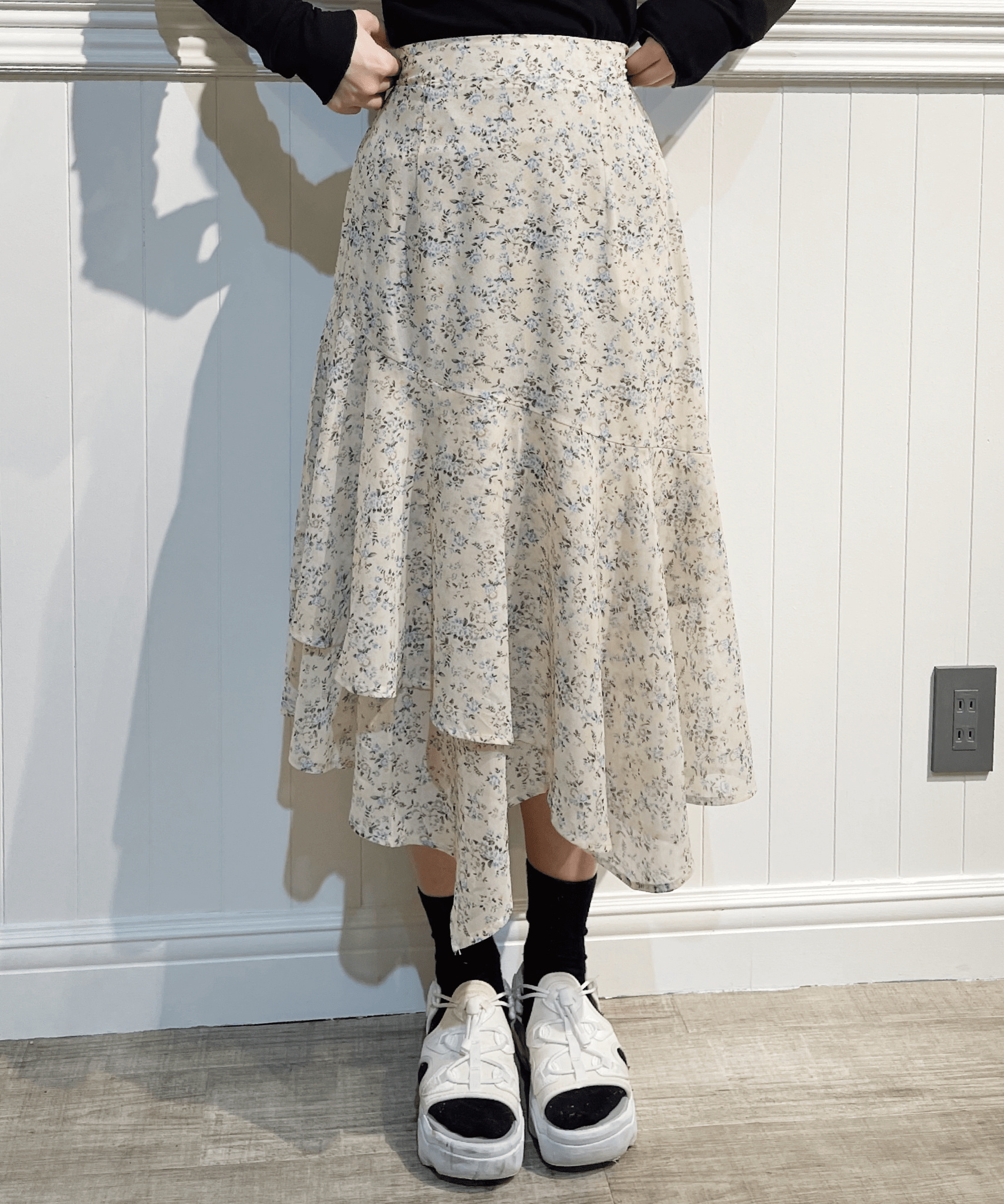 Floral Assymmetric Skirt 花柄アシンメトリーシフォンスカート – LOVE 