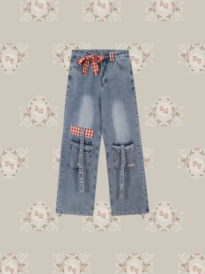 Check Patchwork Denim Pants/チェックパッチワークデニムパンツ