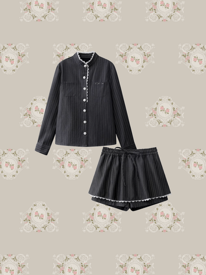 Lace Piping Shirt Set Up/レースパイピングシャツセットアップ