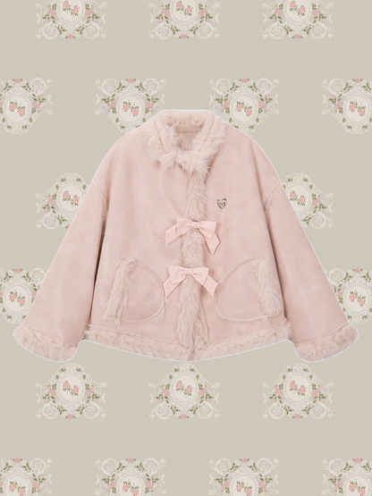 Cozy Fluffy Cute Ribbon Short Coat/ふわふわ可愛いリボンショートコート