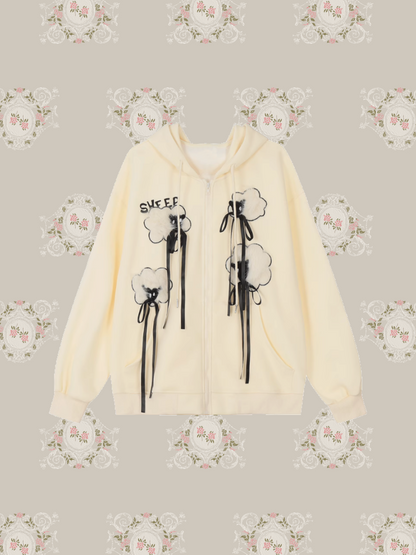 Ribbon Sheep Design Hoodie/リボン羊デザインパーカー