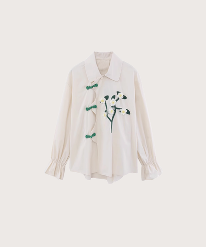 Wave Lapel Flare Sleeve Blouse 