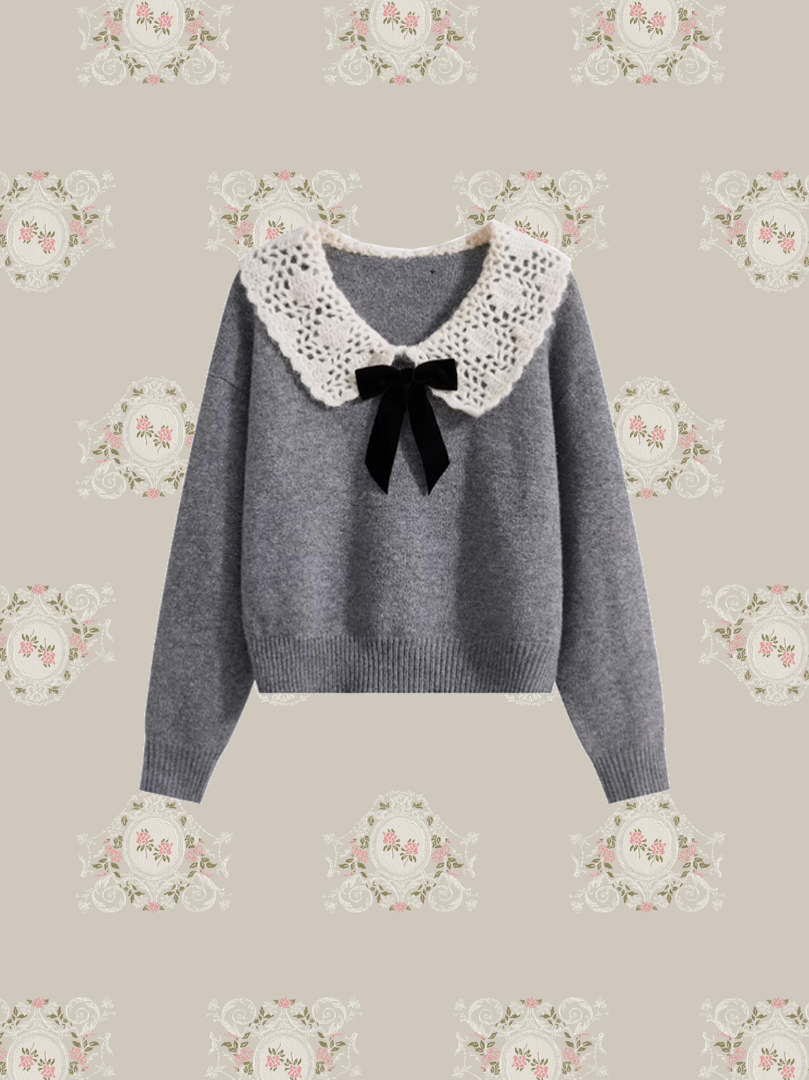 Lace Baby Collar Knit Top/レースベビーカラーニットトップ