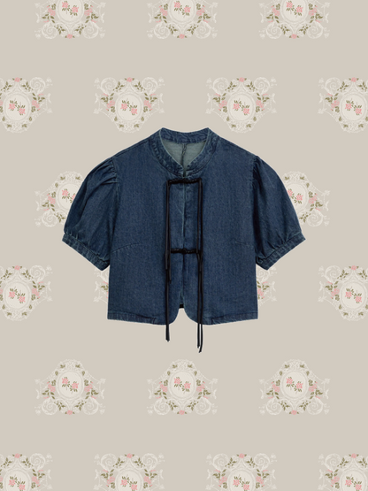 Puff Sleeve Denim Tops/パフスリーブデニムトップス