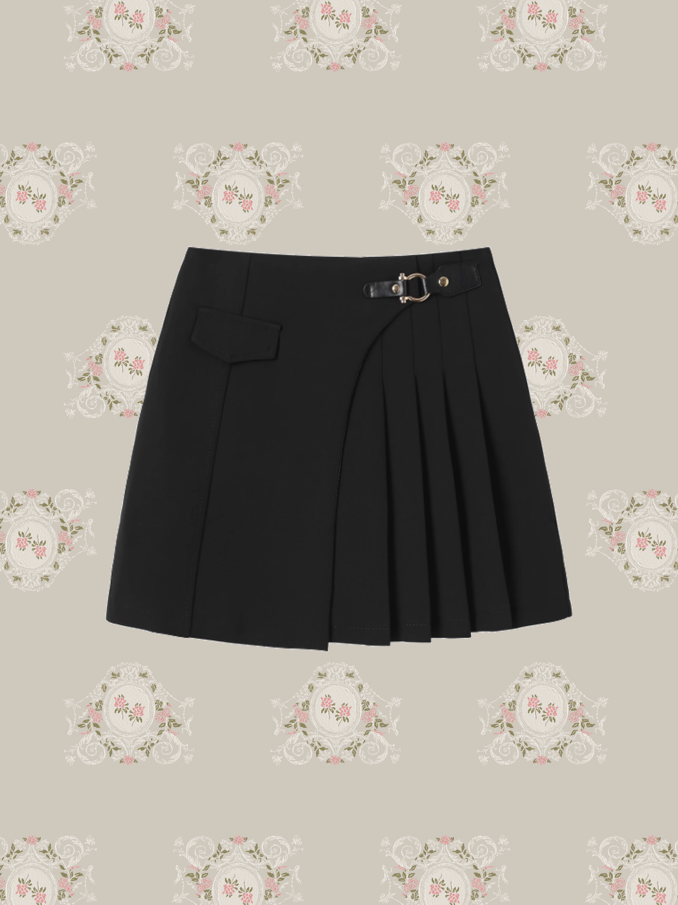 Asymmetry Side Pleats Mini Skirt/アシンメトリーサイドプリーツミニスカート