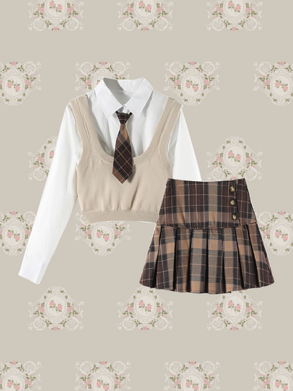 Check Pleated Tie 3 Items Setup/チェックプリーツタイ3アイテムセットアップ