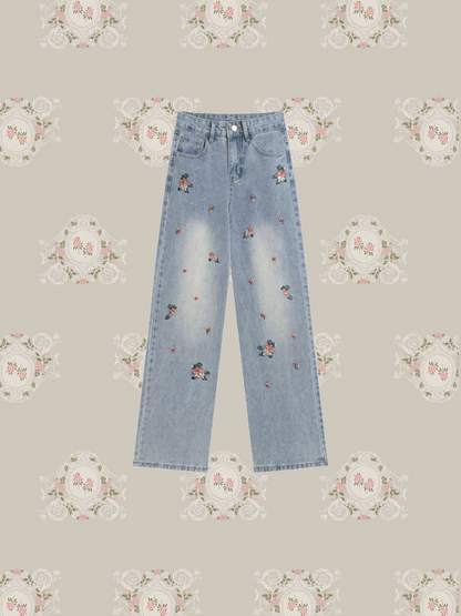 Floral Embroidery Beads Denim Pants/花刺繍ビーズデニムパンツ