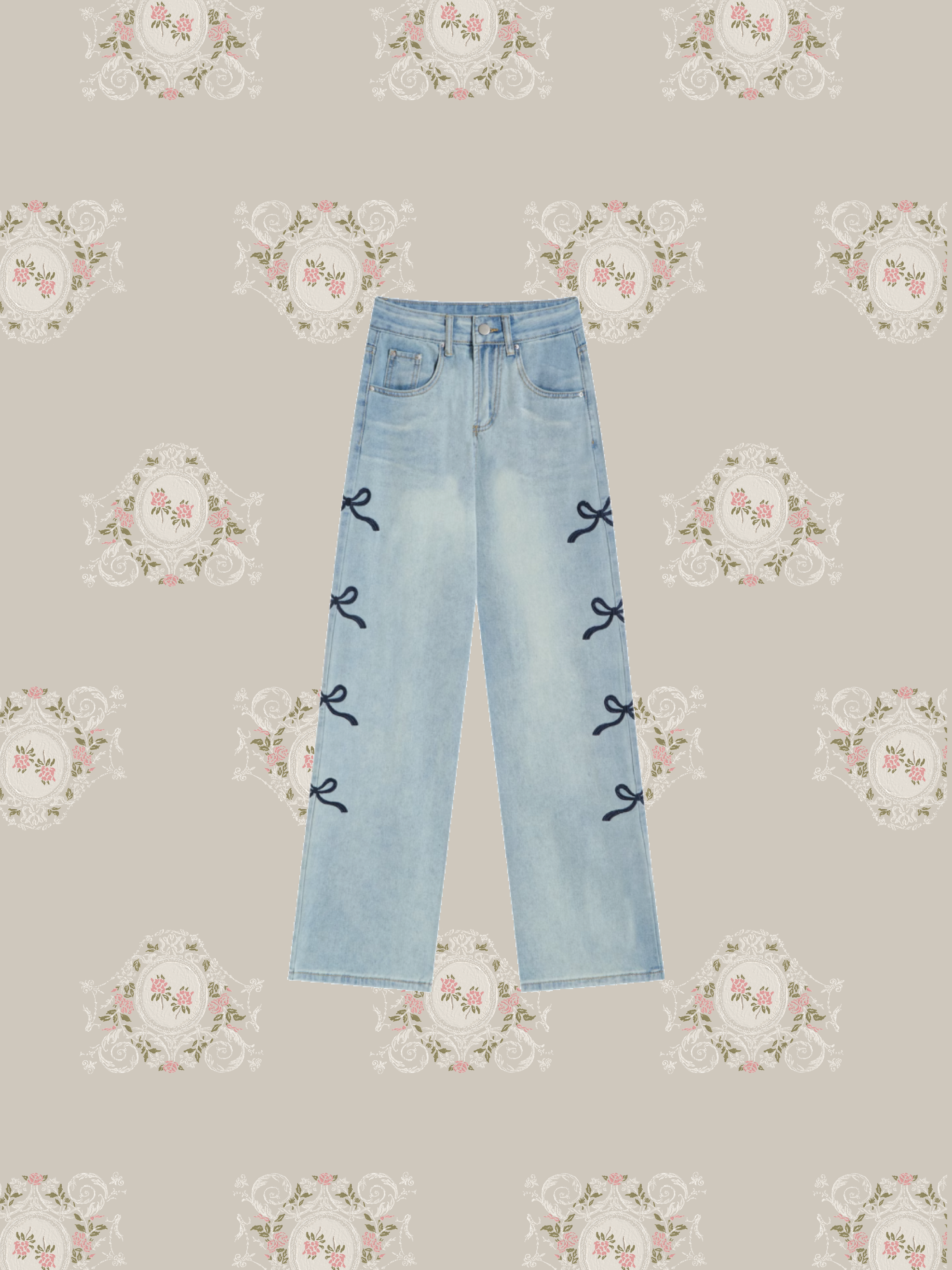 Embroidered Ribbon Wide Denim Pants/刺繍リボンワイドデニムパンツ