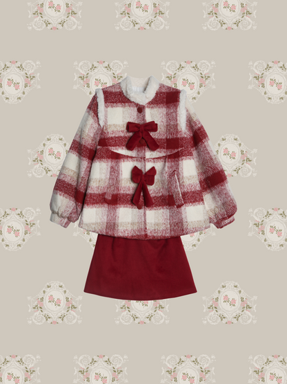 Cheerful Red Plaid Down Coat Set Up 赤チェック柄ダウンコートのセットアップ