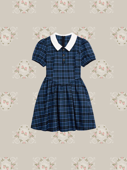 Baby Collar Blue Check Dress/ベビーカラーブルーチェックドレス