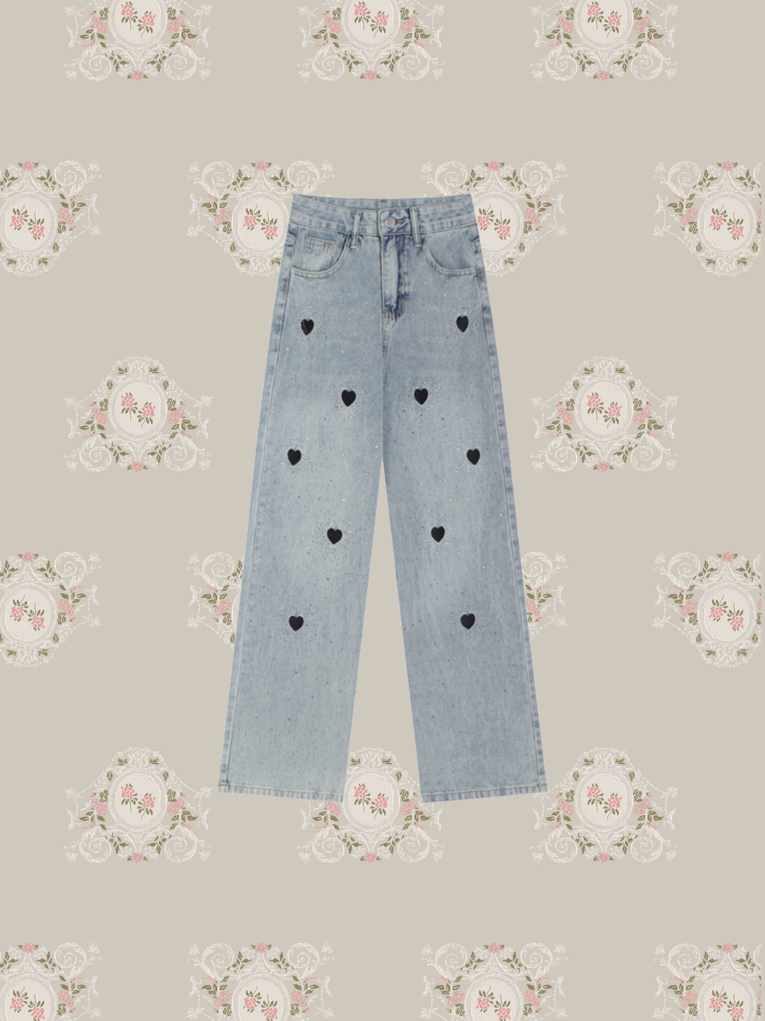 Heart Embroidery Wide Denim Pants/ハート刺繍ワイドデニムパンツ