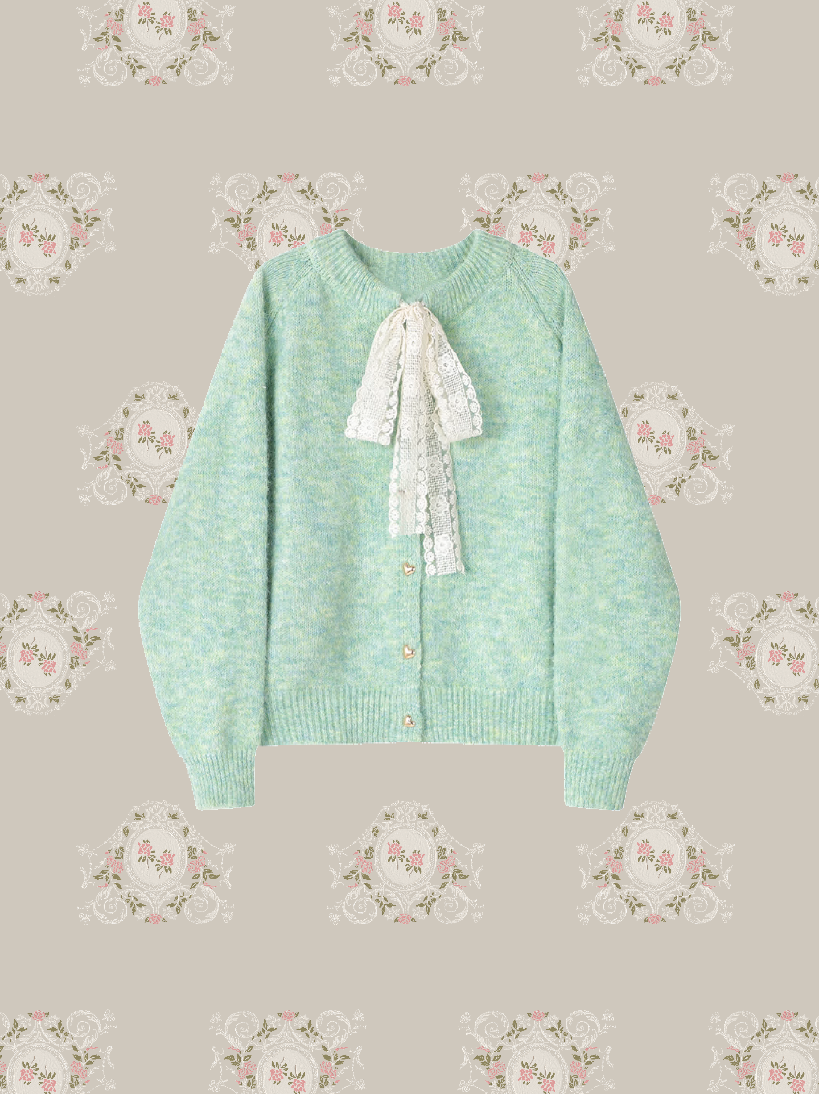 Front Ribbon Heart Button Cardigan/フロントリボンハートボタンカーディガン