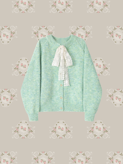 Front Ribbon Heart Button Cardigan/フロントリボンハートボタンカーディガン