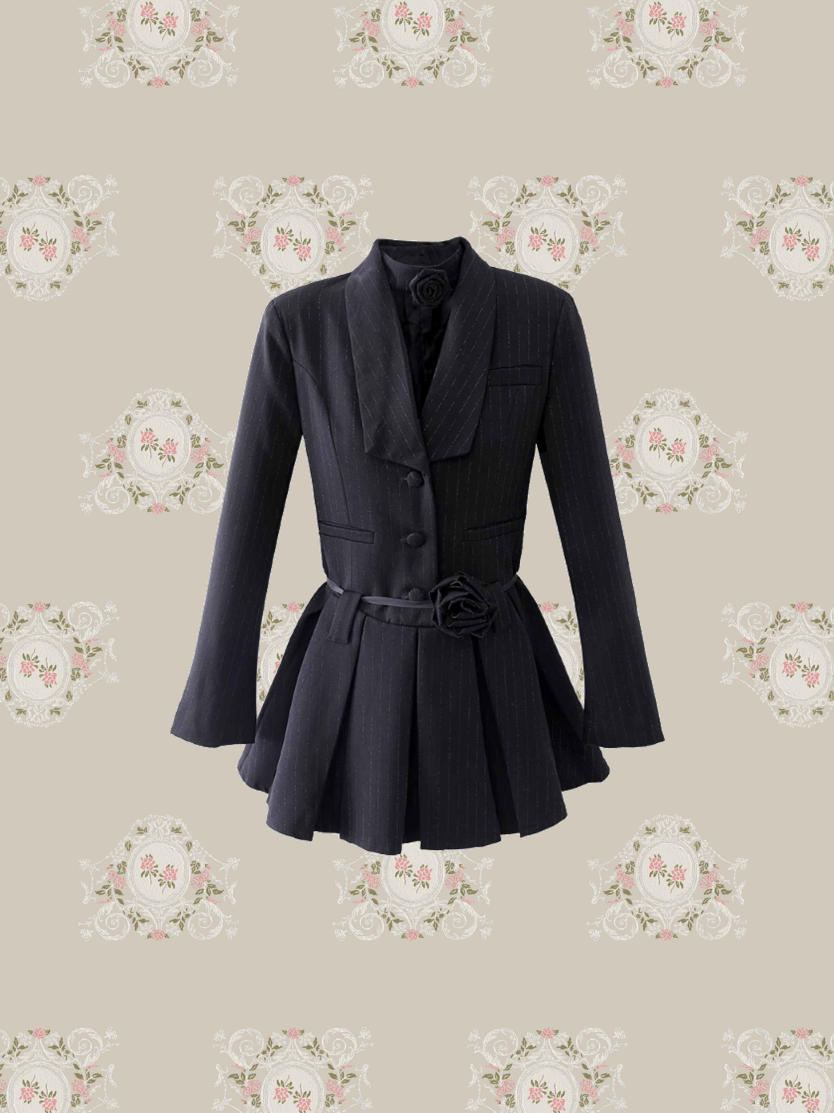 Blazer Pleats Belted Dress/ブレザー プリーツ ベルト付きドレス