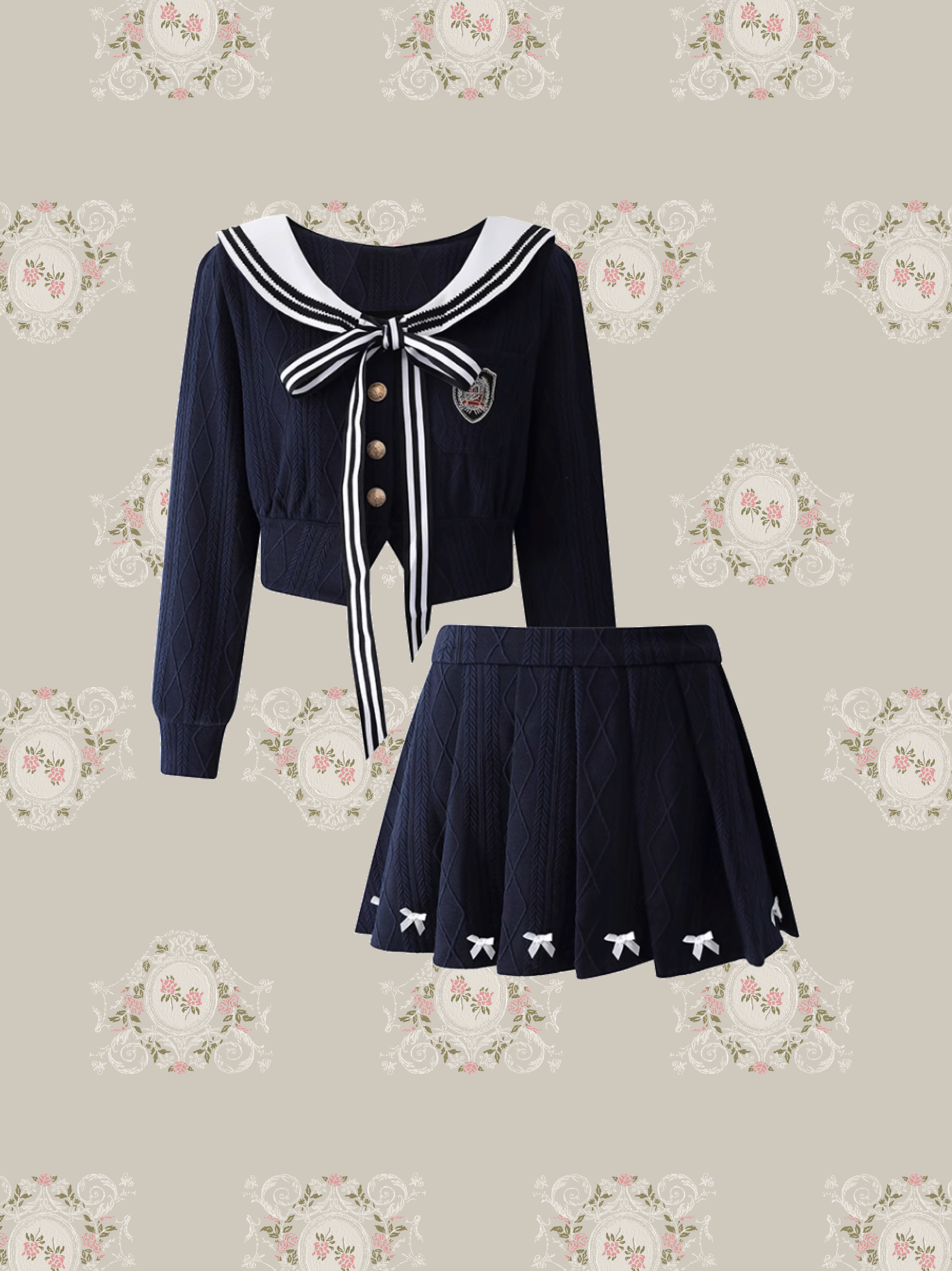 Sailor Ribbon Pleats Knit Set up/セーラーリボンプリーツニットセットアップ