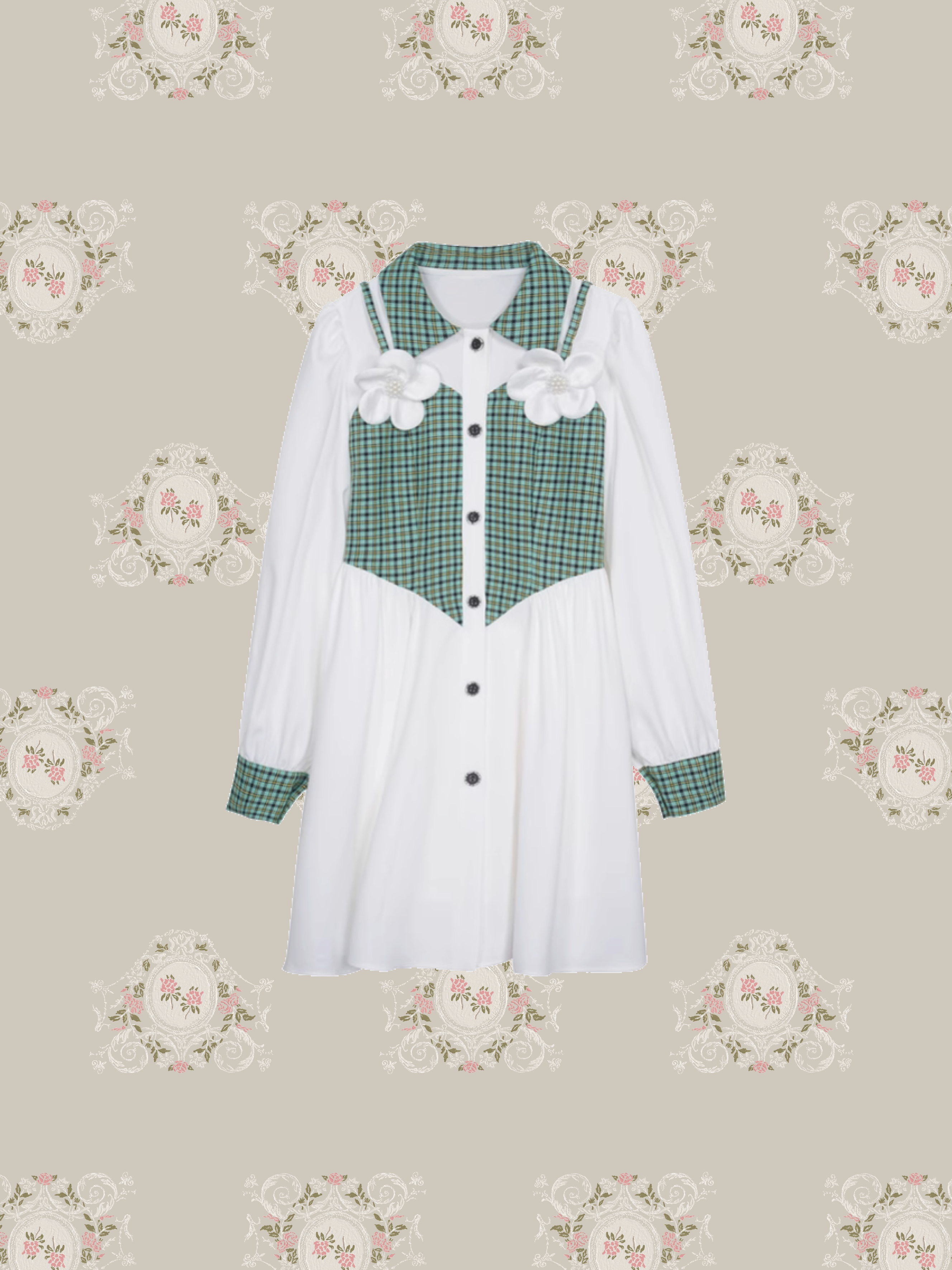 French Green Check Shirt Dress/フレンチグリーンチェックシャツドレス