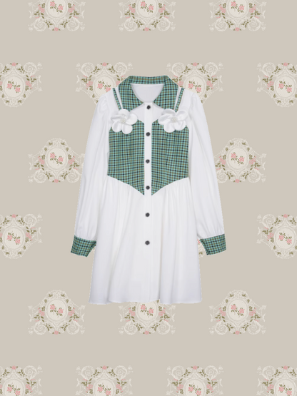 French Green Check Shirt Dress/フレンチグリーンチェックシャツドレス