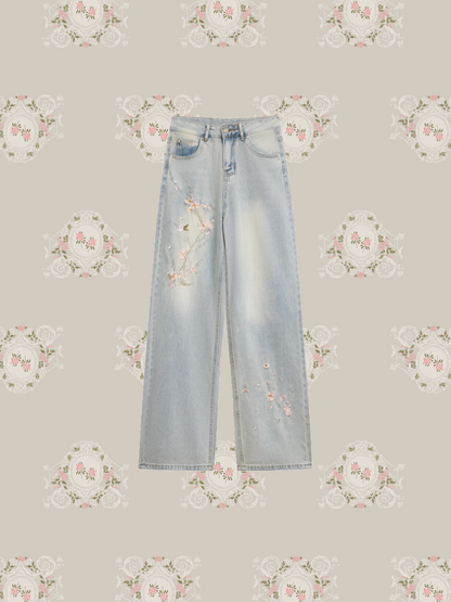 Botanical Embroidery Denim Pants/ボタニカル刺繍デニムパンツ