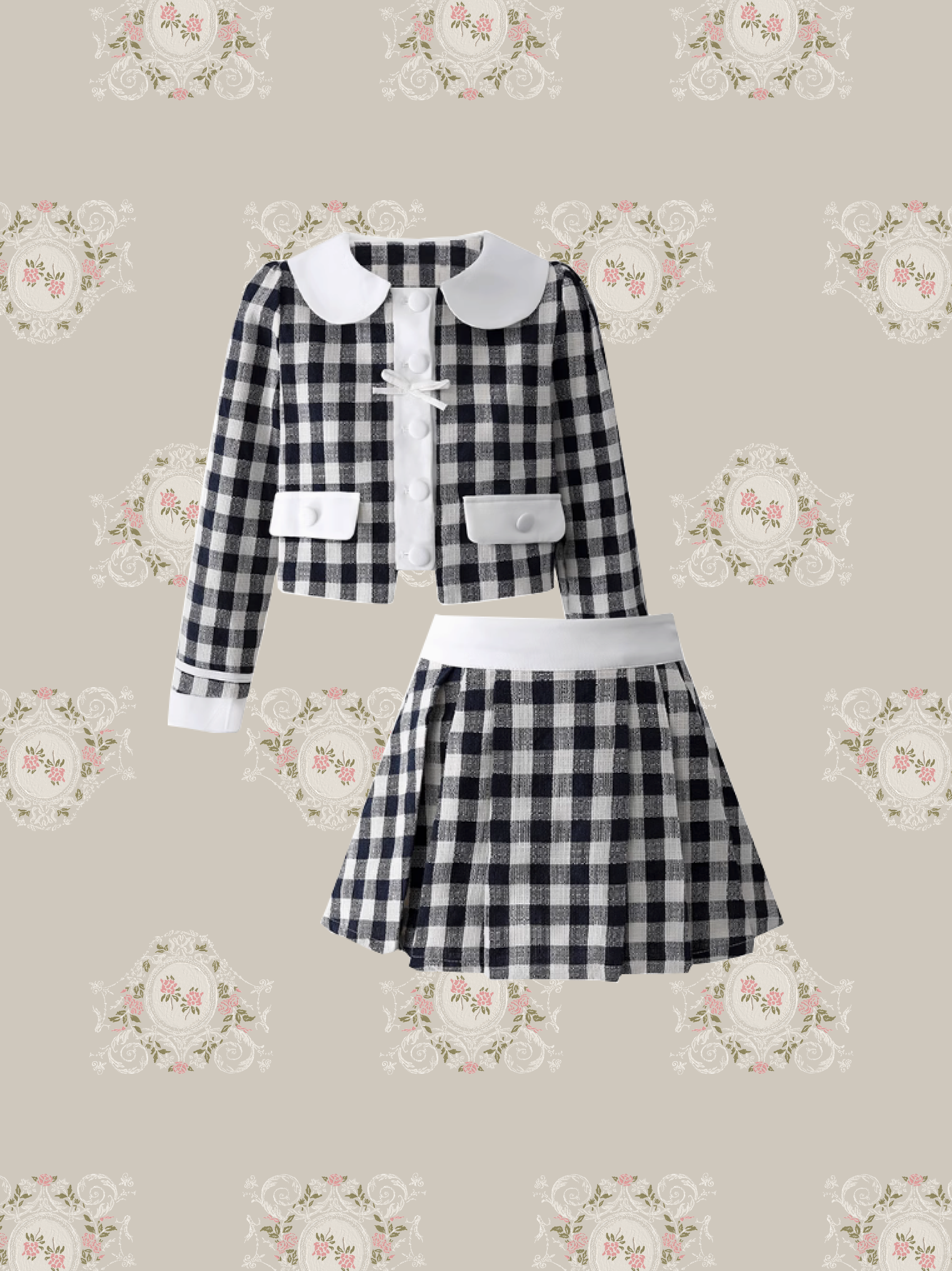 Baby Collar Plaid Jacket Set-Up/ベビーカラーチェック柄ジャケットセットアップ