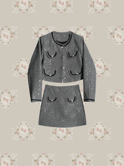 Elegant Sequins Gray Jacket Set-Up/エレガントスパンコールグレージャケットセットアップ