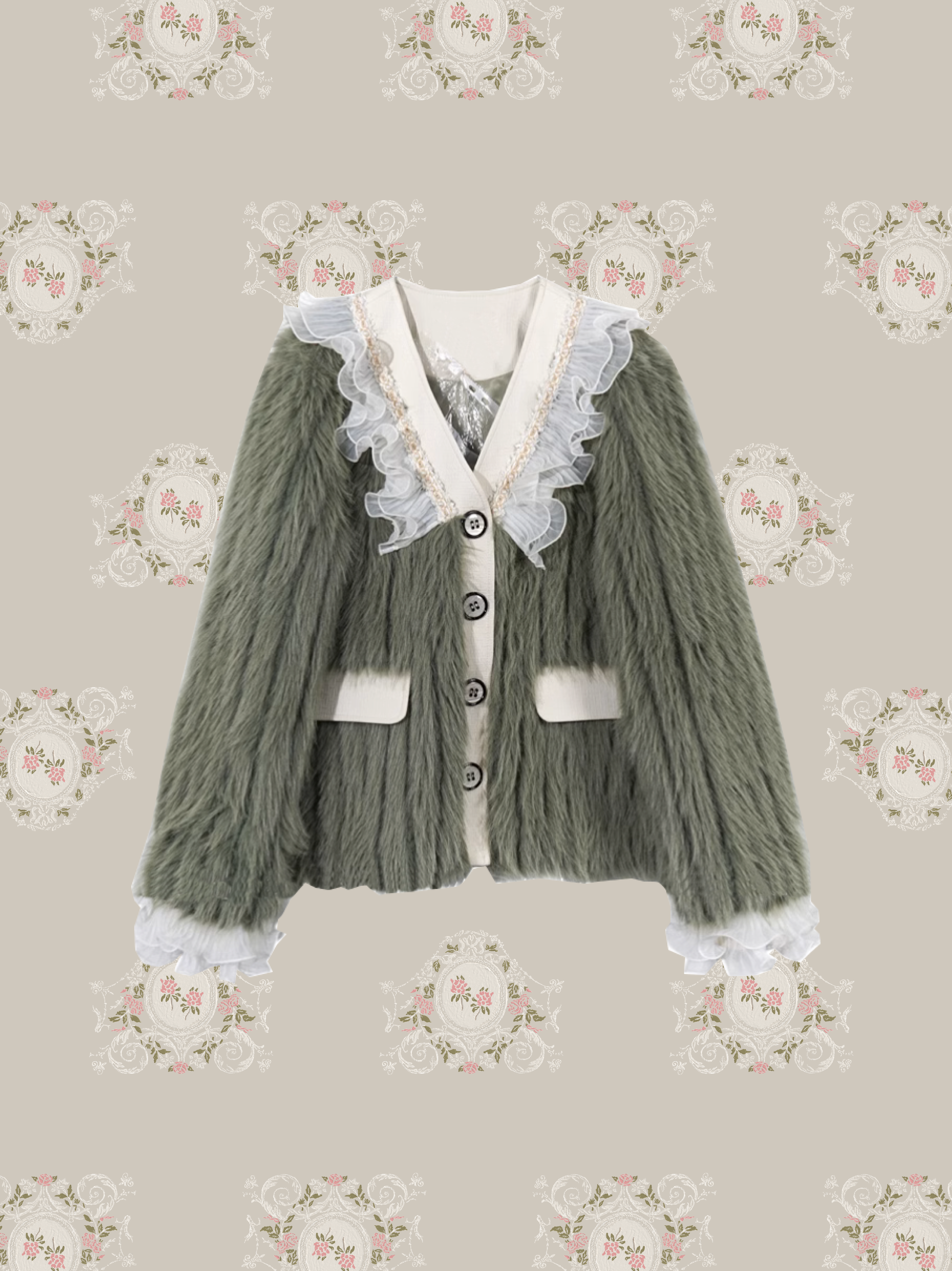 Green Fur Frill Coat/グリーンファーフリルコート