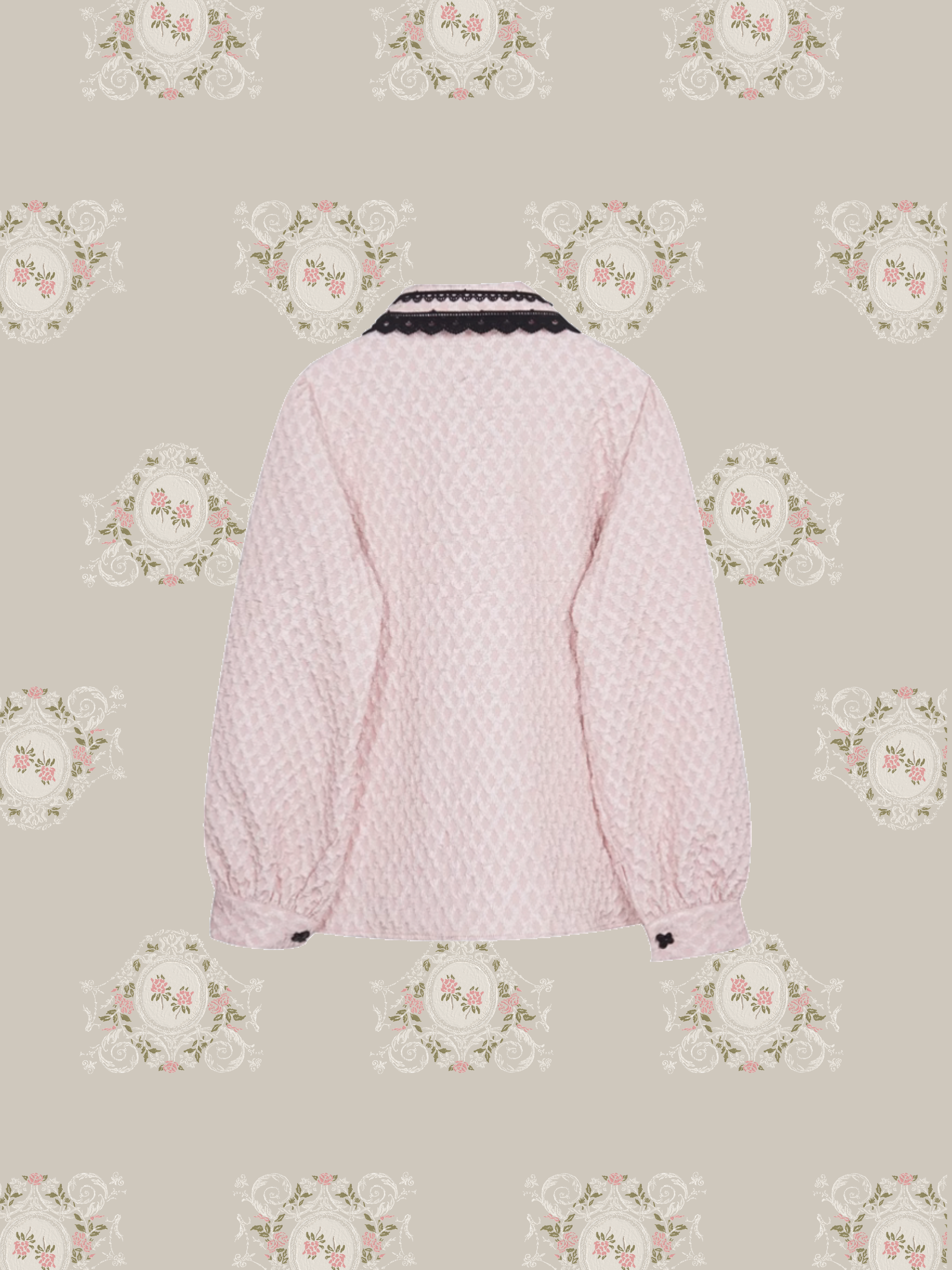 French Flower Applique Pink Shirt/フレンチフラワーアップリケピンクシャツ