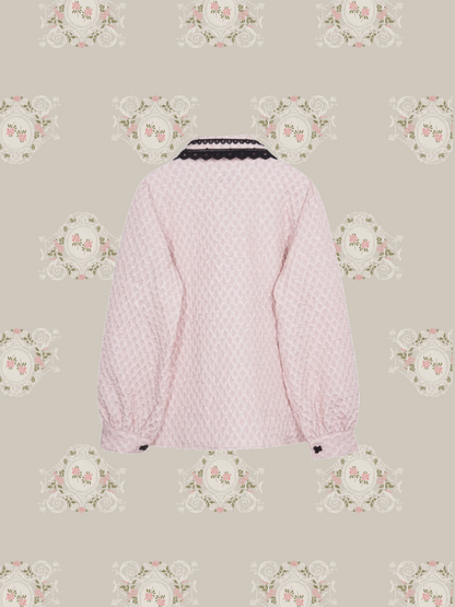 French Flower Applique Pink Shirt/フレンチフラワーアップリケピンクシャツ