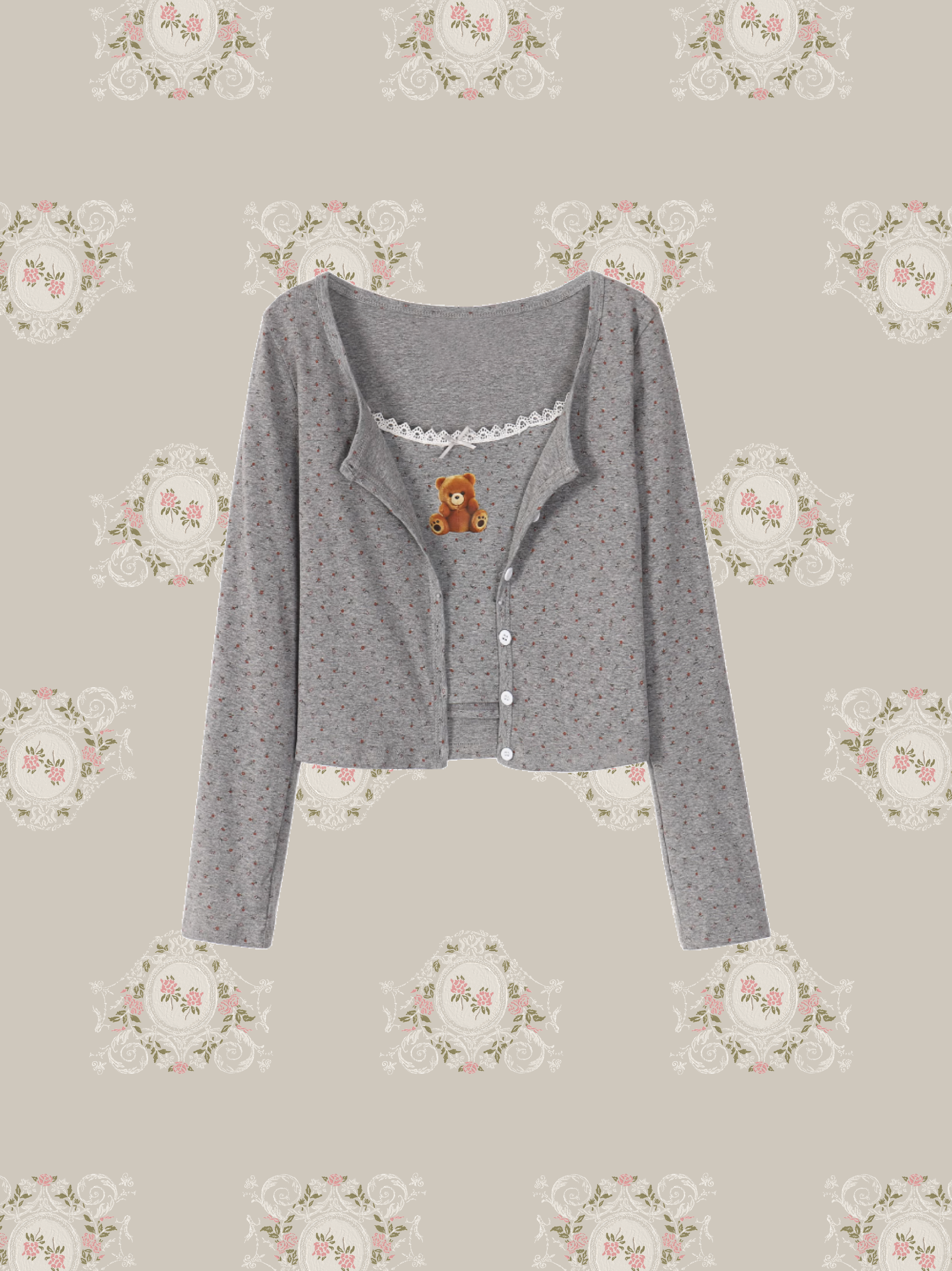 Bear Cami Cardigan Set