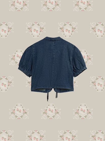 Puff Sleeve Denim Tops/パフスリーブデニムトップス