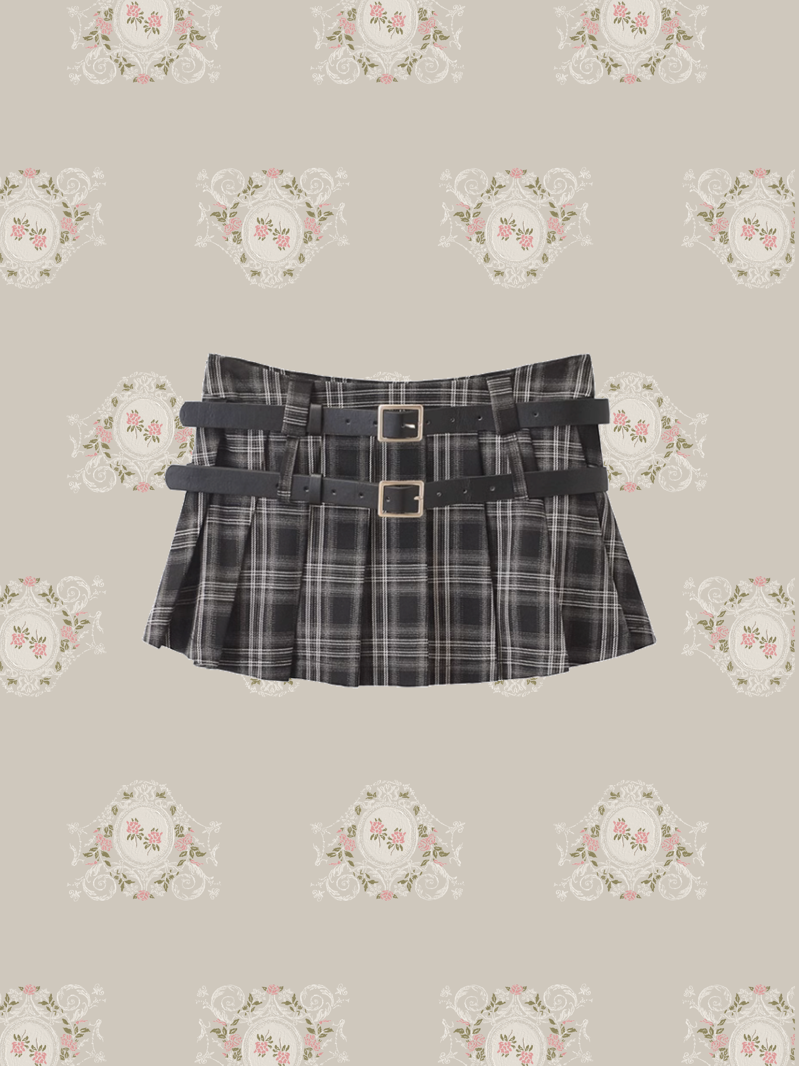 Double Belt Plaid Skirt/ダブルベルトチェック柄スカート