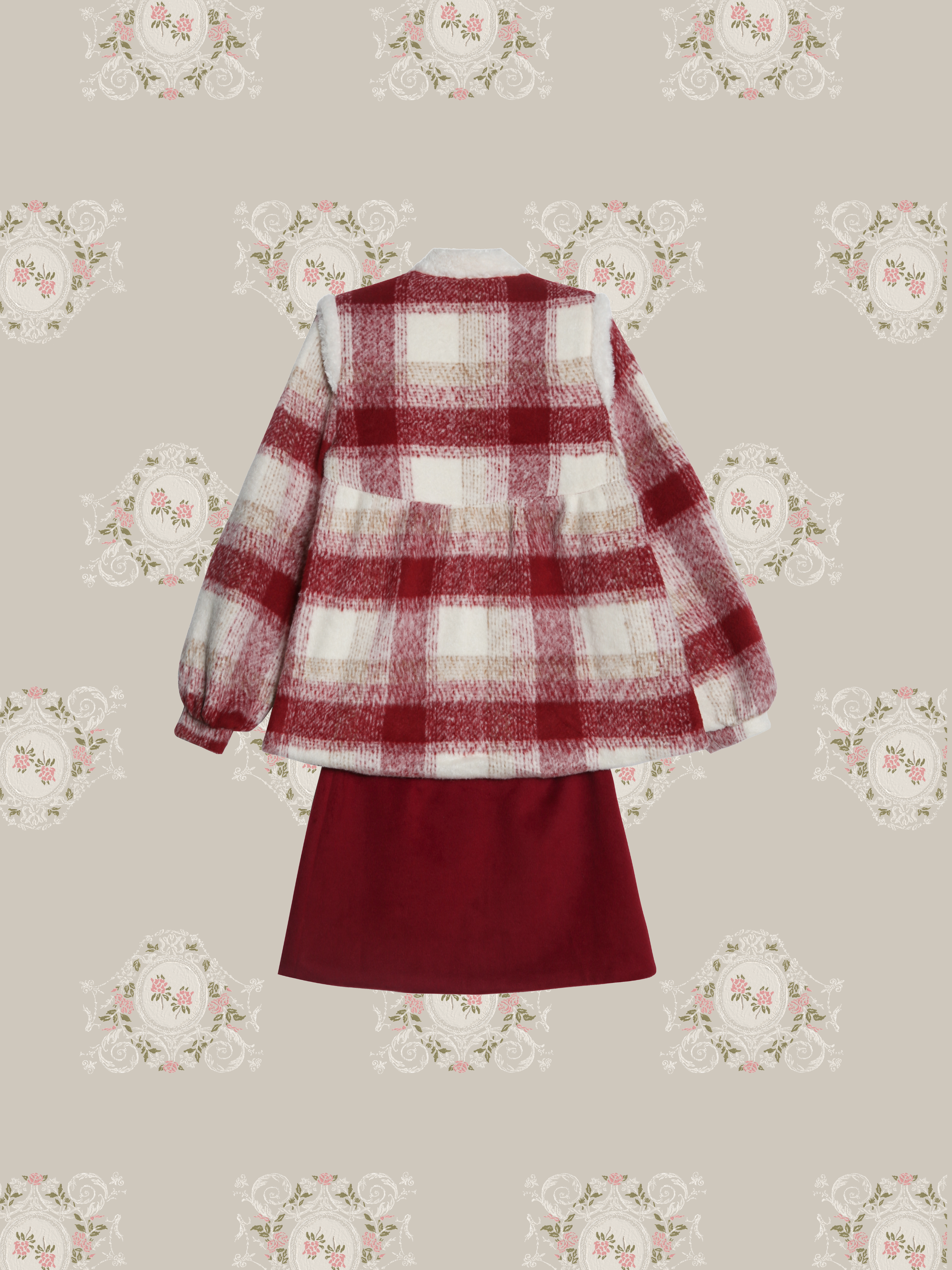 Cheerful Red Plaid Down Coat Set Up 赤チェック柄ダウンコートのセットアップ