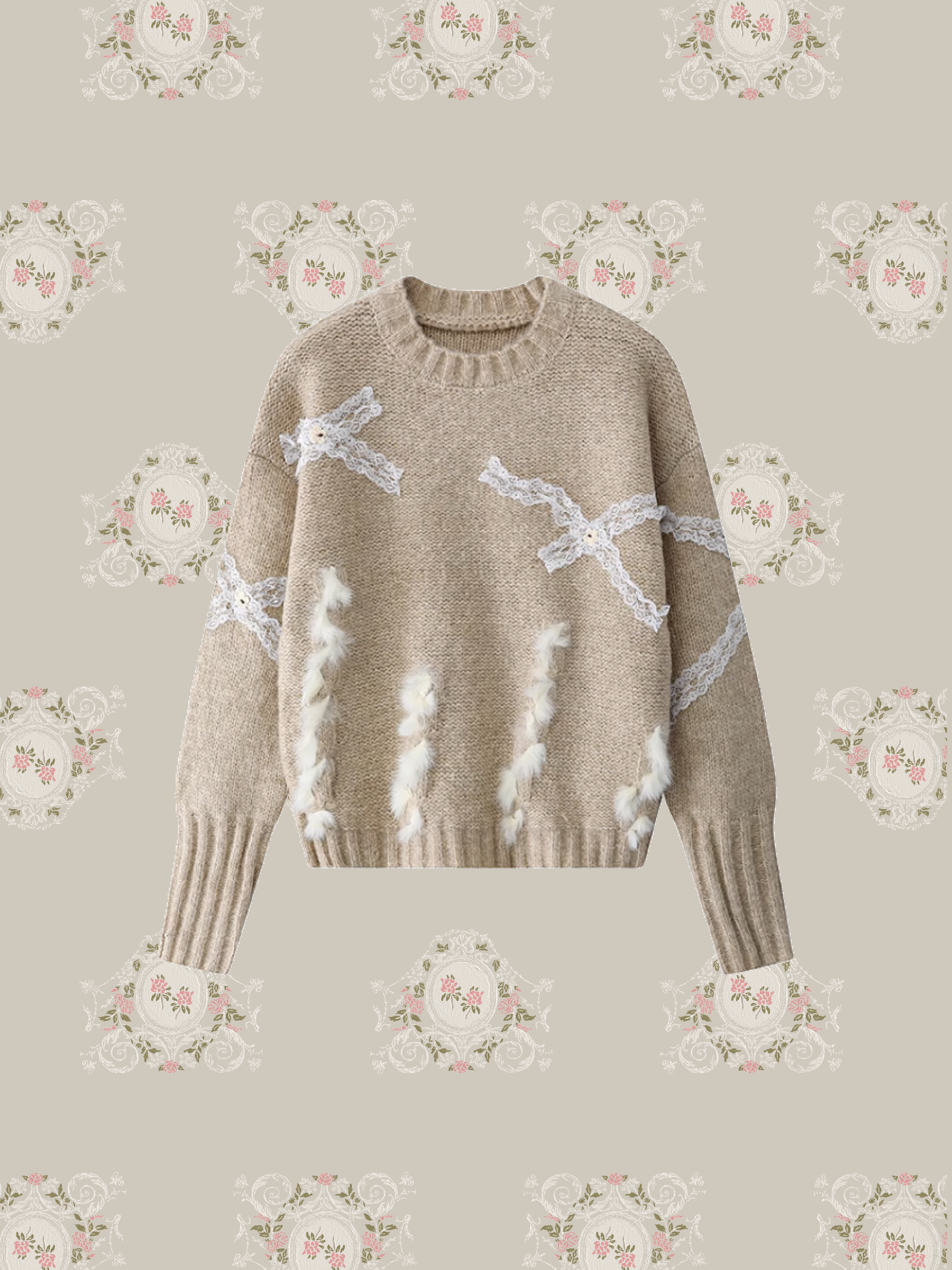 Lace Deco Fluffy Sweater/レースデコふわふわセーター