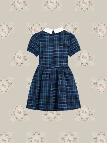 Baby Collar Blue Check Dress/ベビーカラーブルーチェックドレス