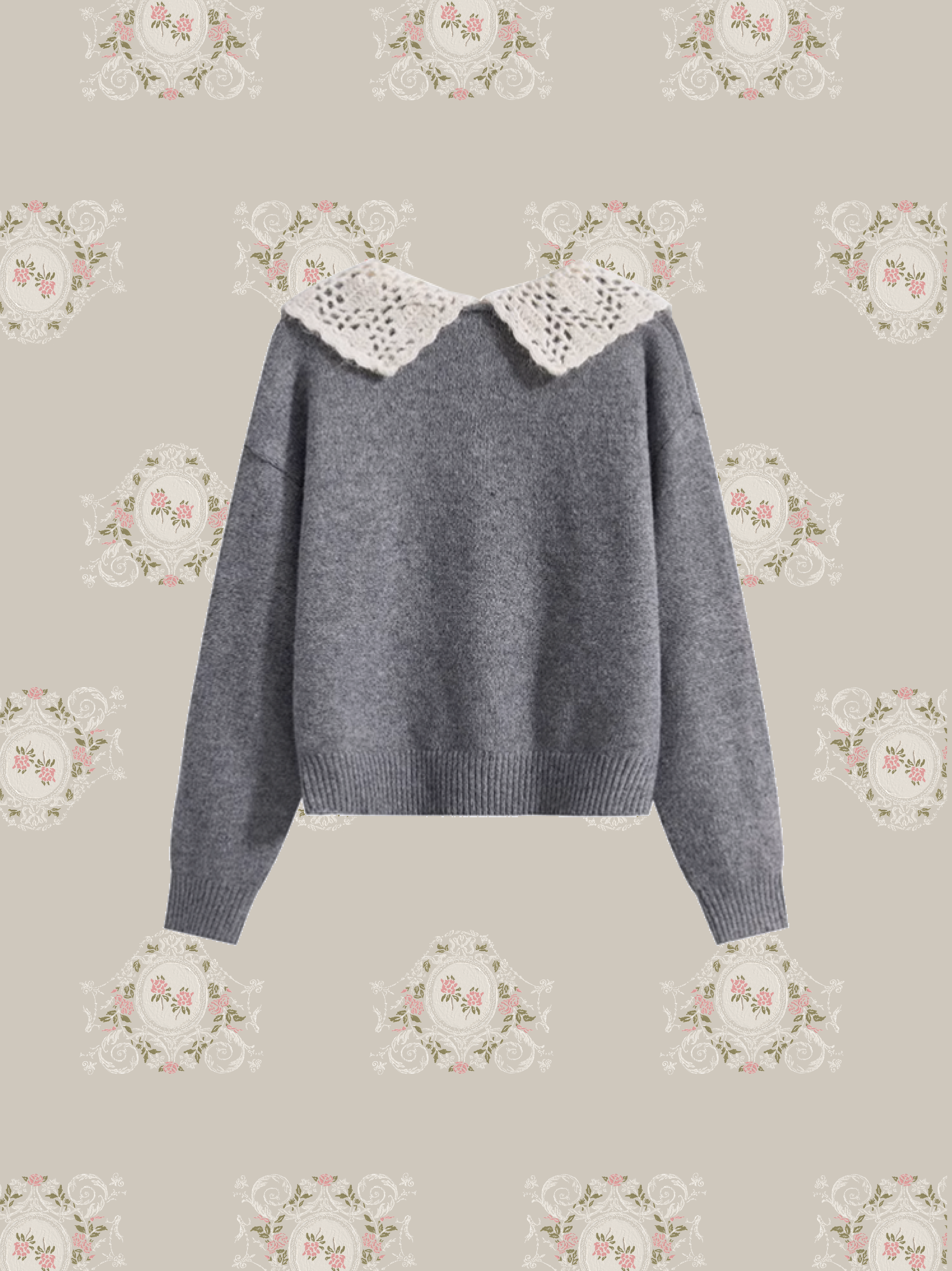 Lace Baby Collar Knit Top/レースベビーカラーニットトップ