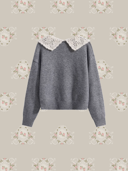 Lace Baby Collar Knit Top/レースベビーカラーニットトップ