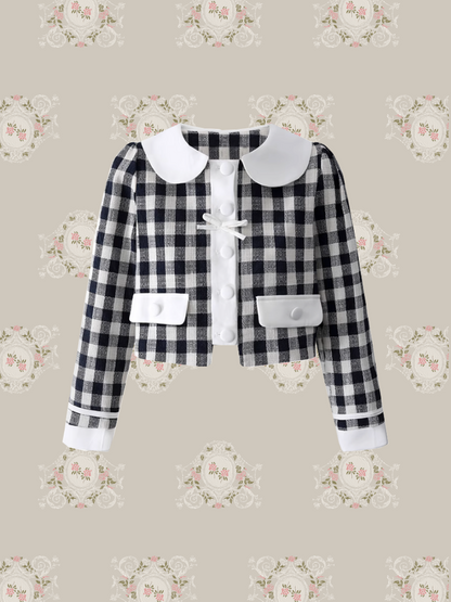 Baby Collar Plaid Jacket Set-Up/ベビーカラーチェック柄ジャケットセットアップ