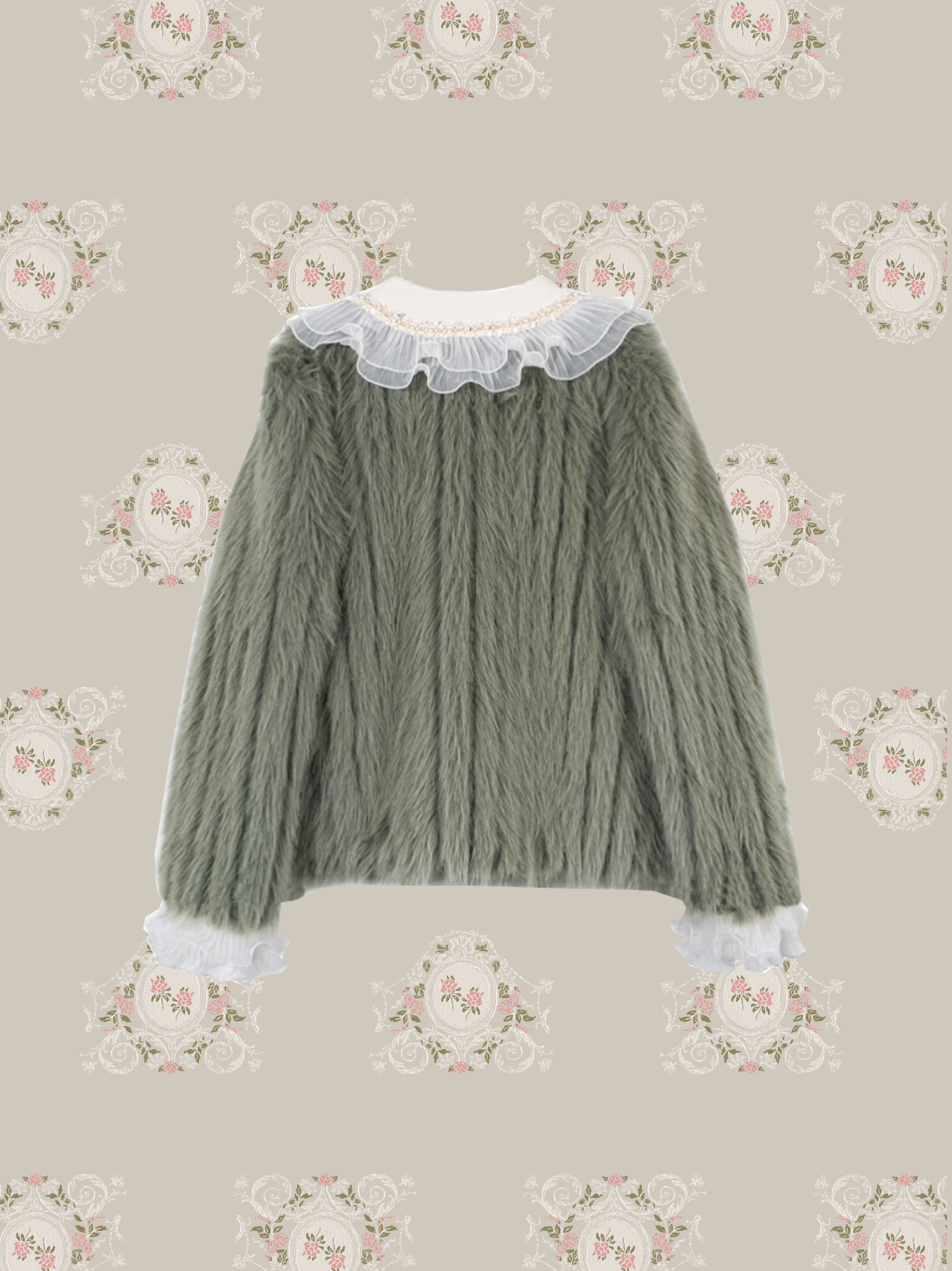 Green Fur Frill Coat/グリーンファーフリルコート