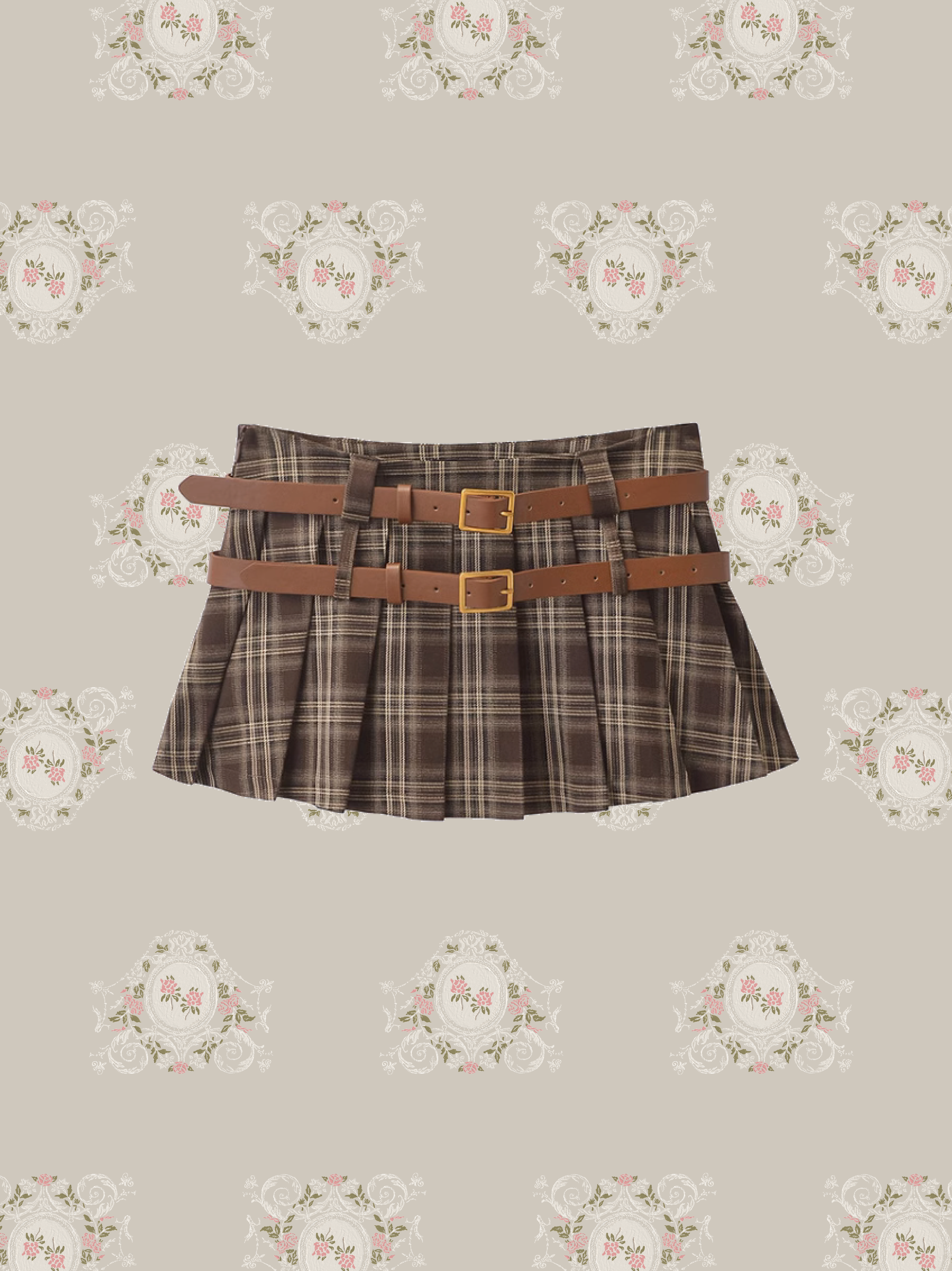 Double Belt Plaid Skirt/ダブルベルトチェック柄スカート