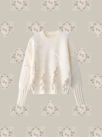 Lace Deco Fluffy Sweater/レースデコふわふわセーター