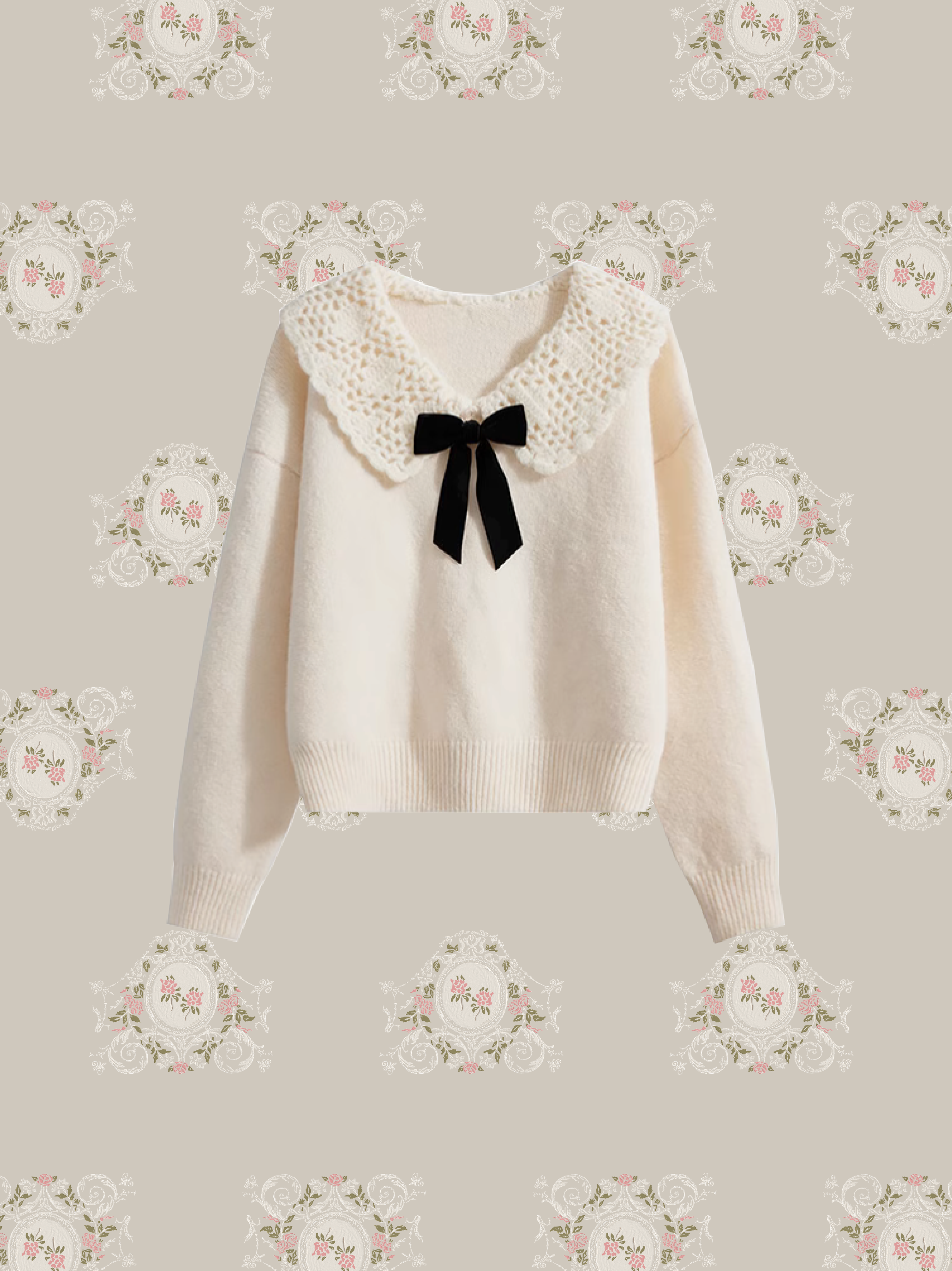 Lace Baby Collar Knit Top/レースベビーカラーニットトップ