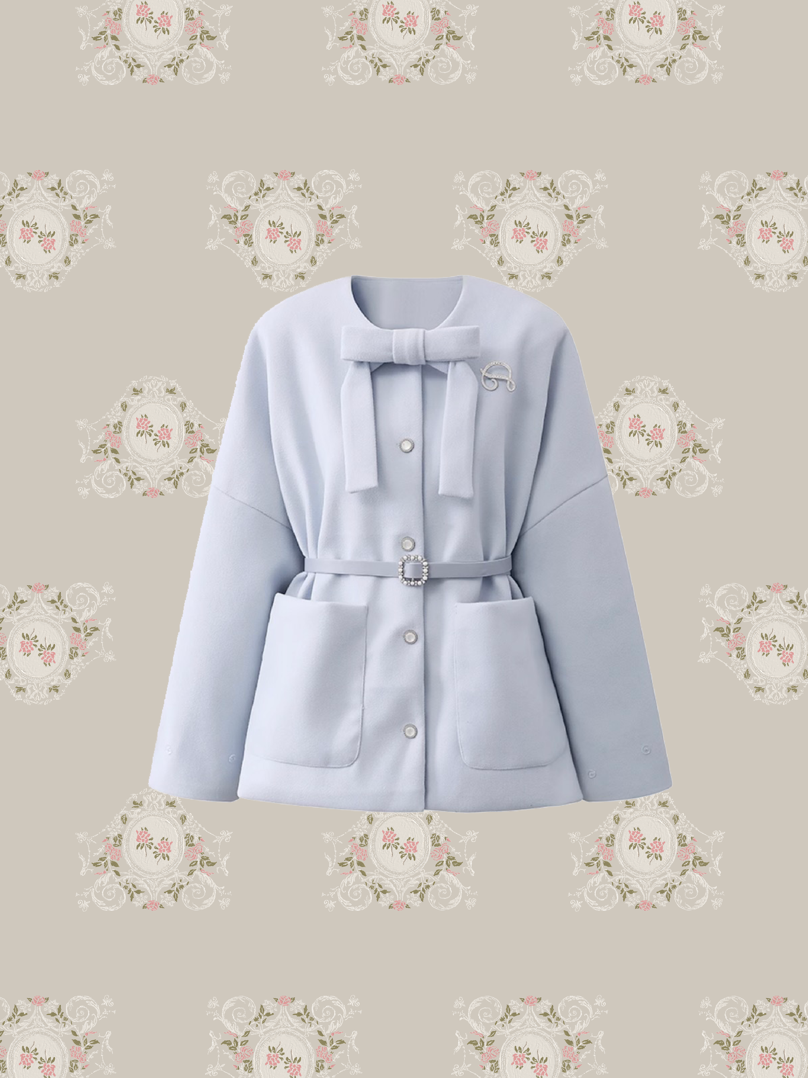 Belted Baby Blue Coat/ベルト付きベビーブルー コート