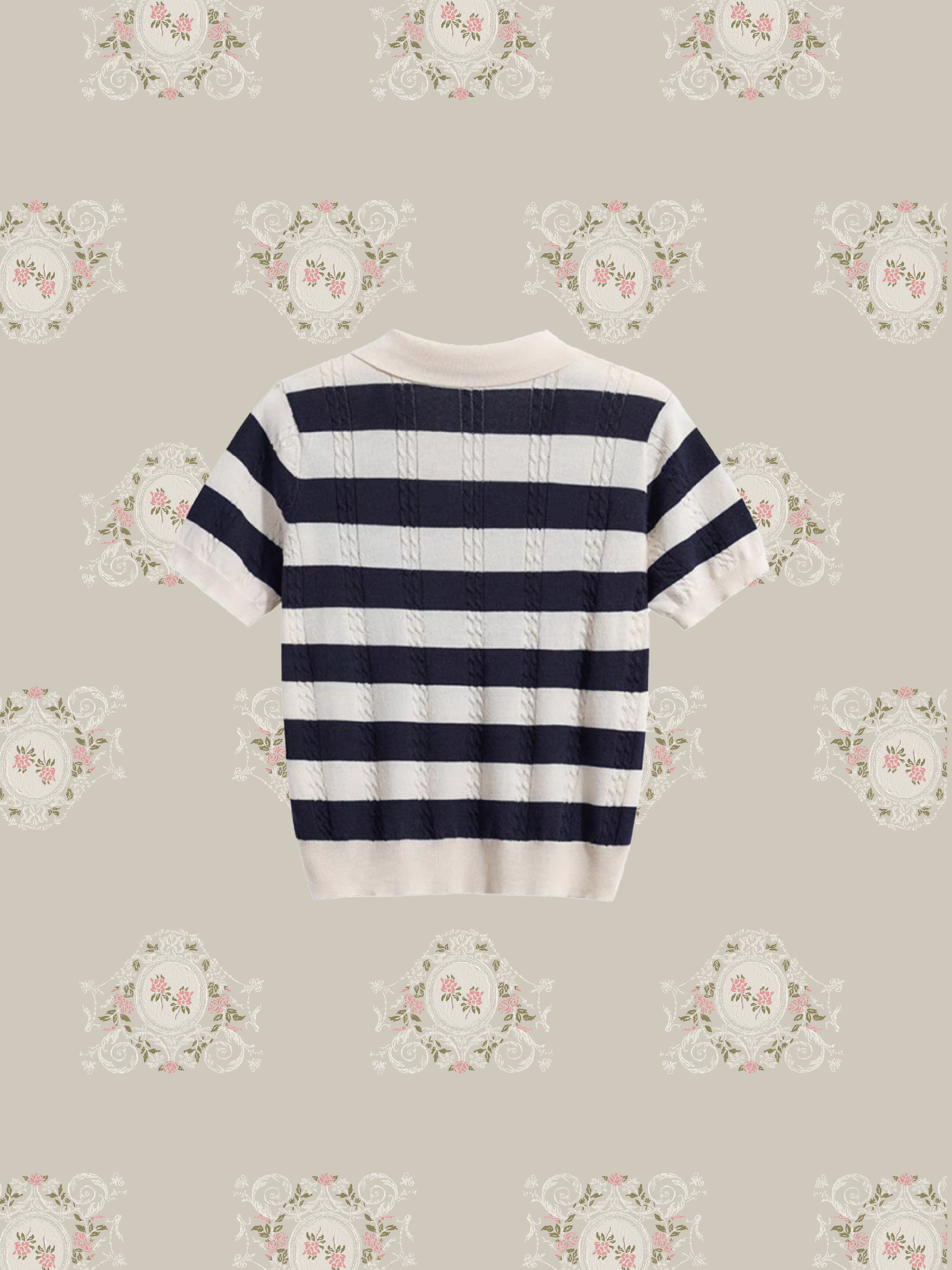 Polo Collar Stripe Summer Knit ポロカラーストライプサマーニット