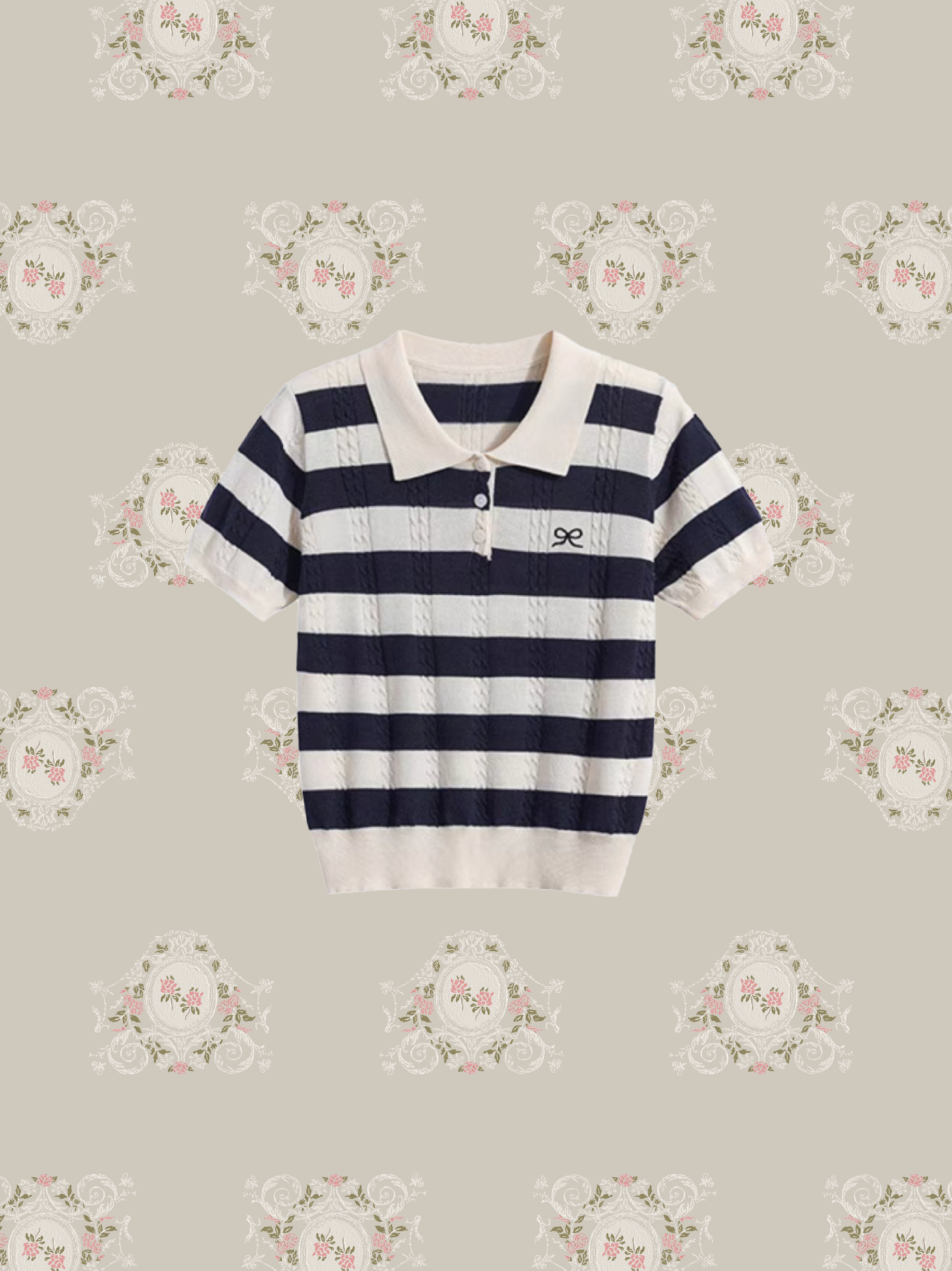 Polo Collar Stripe Summer Knit ポロカラーストライプサマーニット