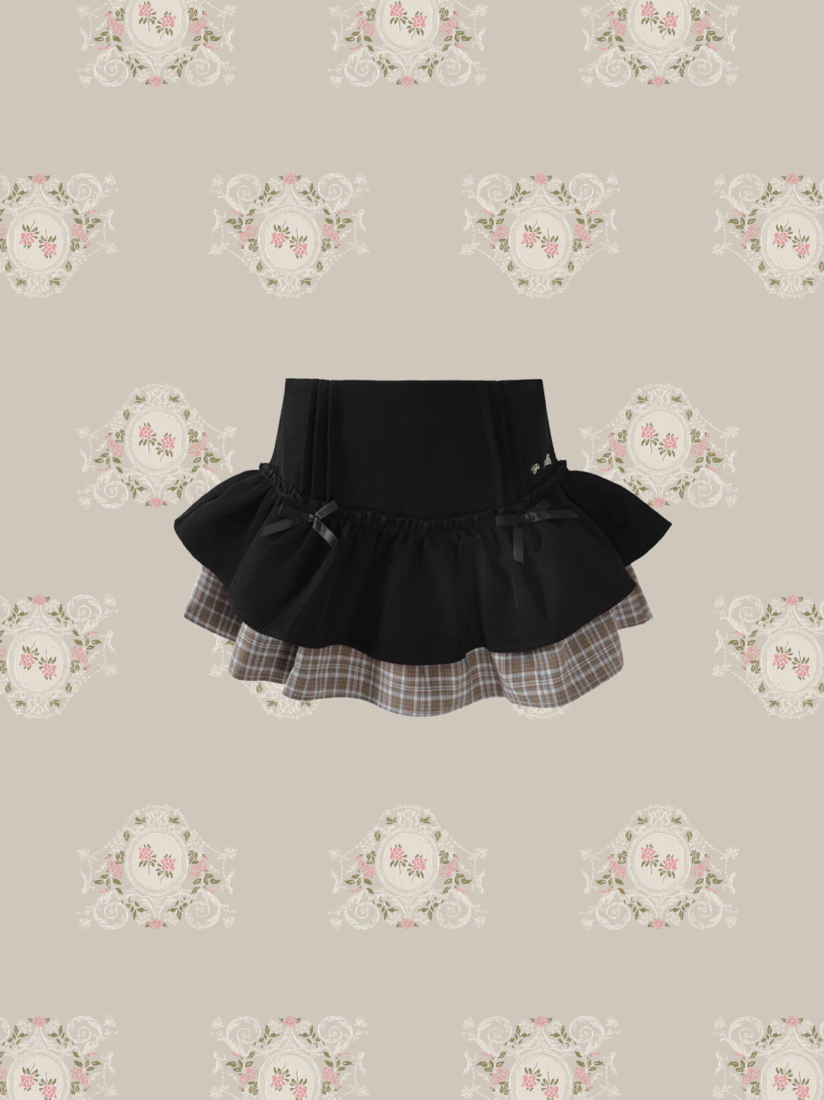 Check Stitching Frill Tiered Skirt/チェックステッチフリルティアードスカート